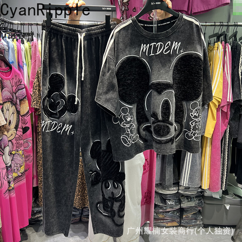 Embroidery On Shirt - American Style Women Two-piece Set Cartoon