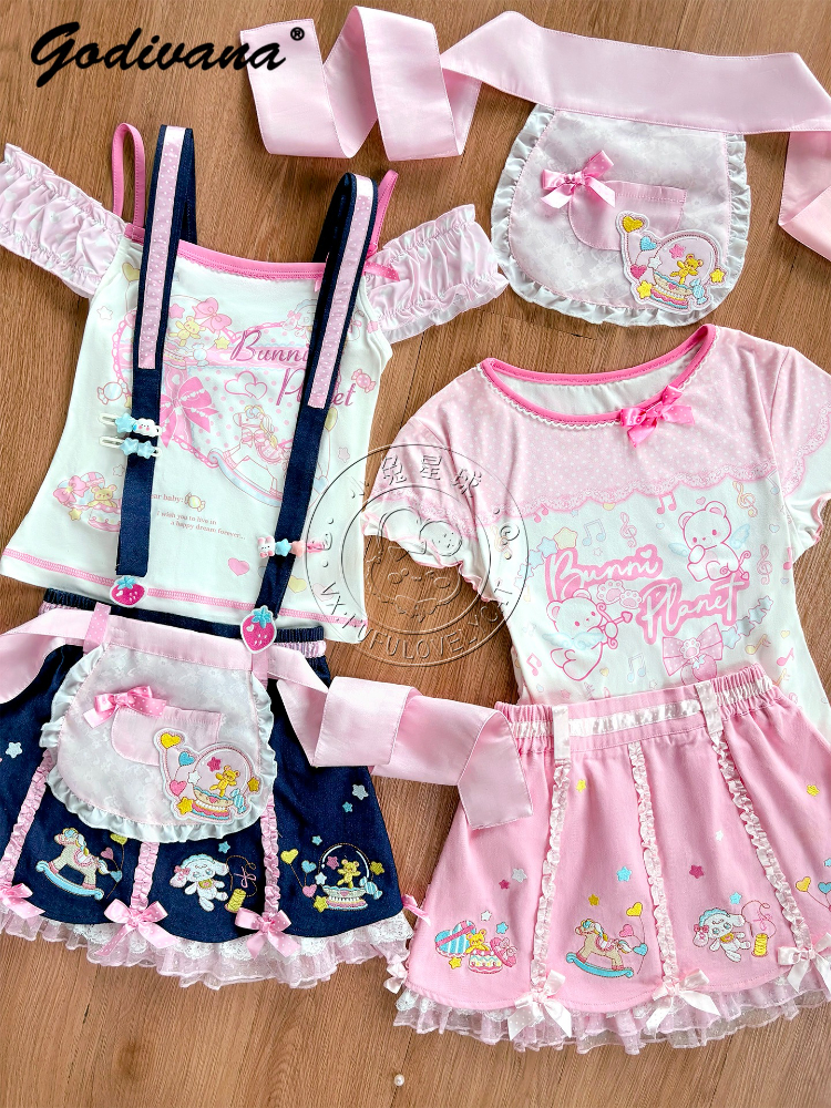 Embroidery On Shirt - Lolita Daughters Clothes Cute Printed Strapless