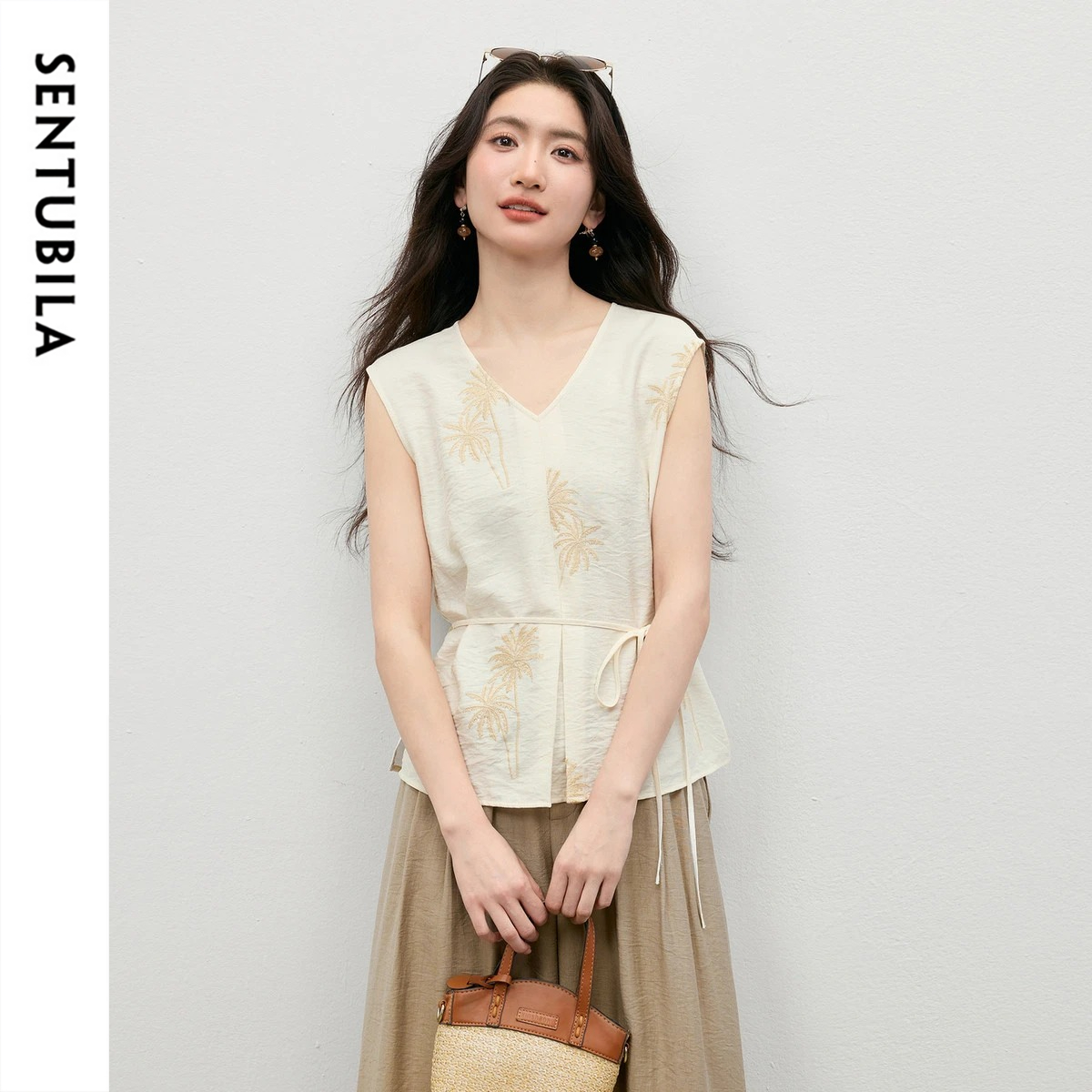 Embroidery Removal - SENTUBILA Women's Sleeveless Chiffon Blouse Summer