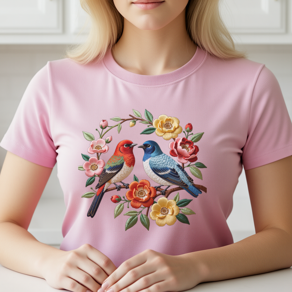 Embroidery In The Piece - 1 Piece of Bird Pattern Clothing