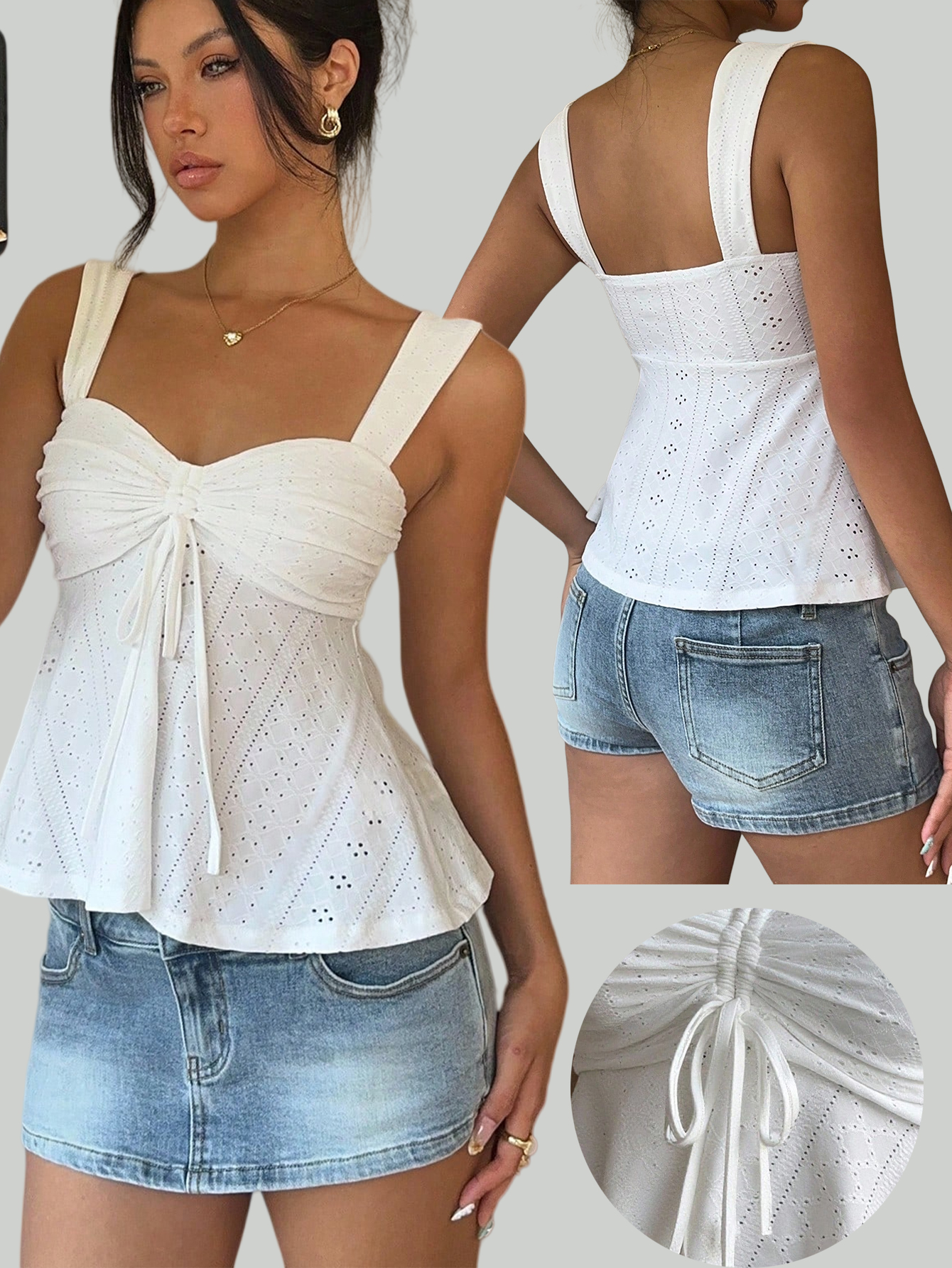 Embroidery Eyelet - Women Wide Strap Eyelet Embroidery Front