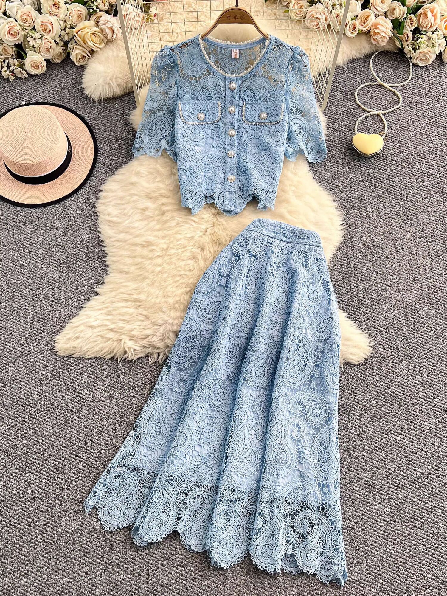 Embroidery In The Piece - Elegant Pearl Long Dress Suits Women