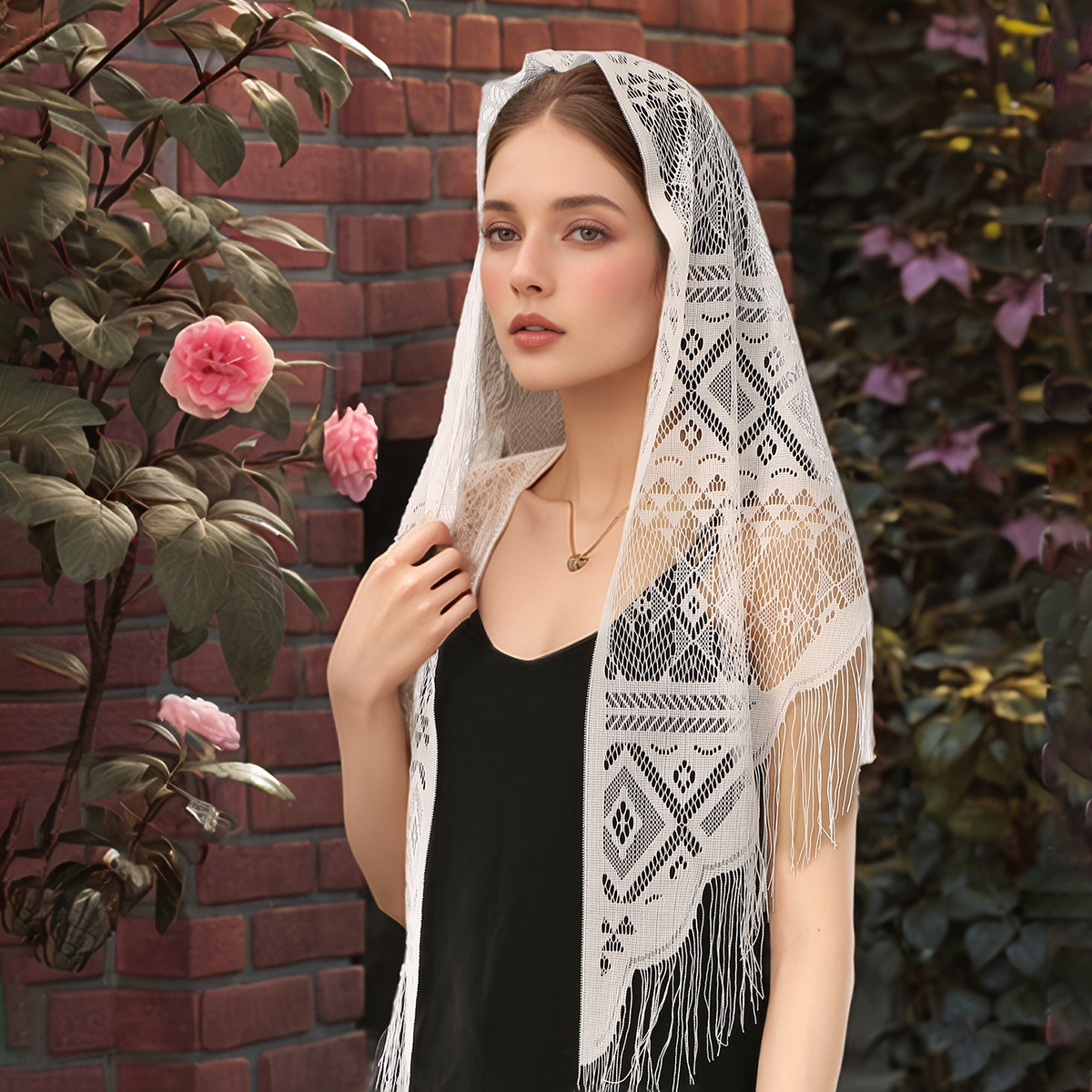 Embroidery Veil - Fashion Lace Embroidery Triangle Scarf Hijab