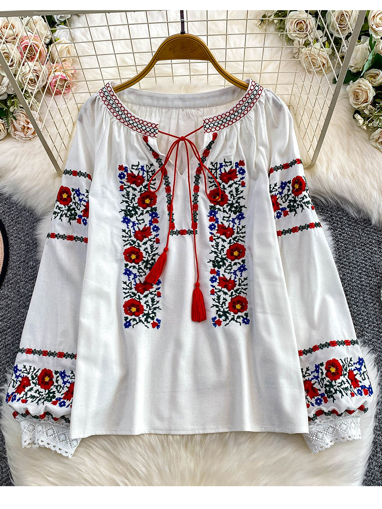 Embroidery On Shirt - Women's Autumn Bohemian Blouse Ethnic Embroidered