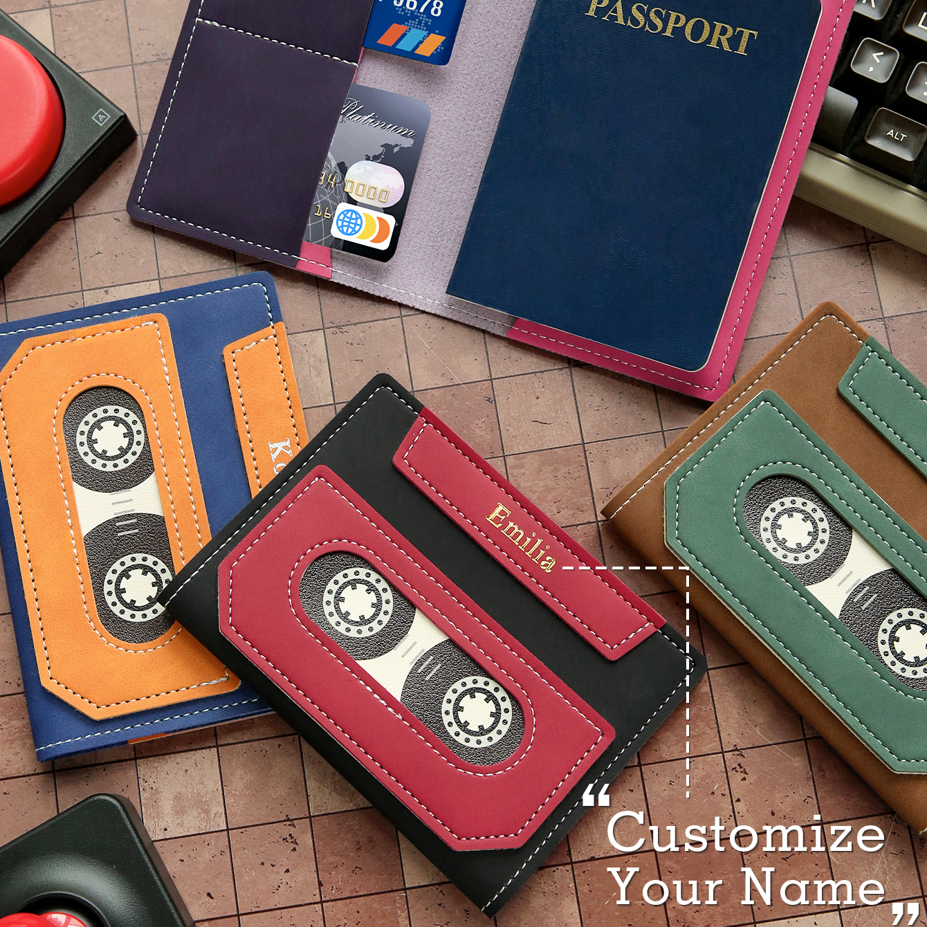 Embroidery Name Designs - Custom Cassette Tape Passport Cover with