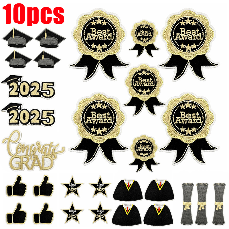 Embroidery On Black Shirt - 10PCS/lots Black Gold Graduation Season Embroidered
