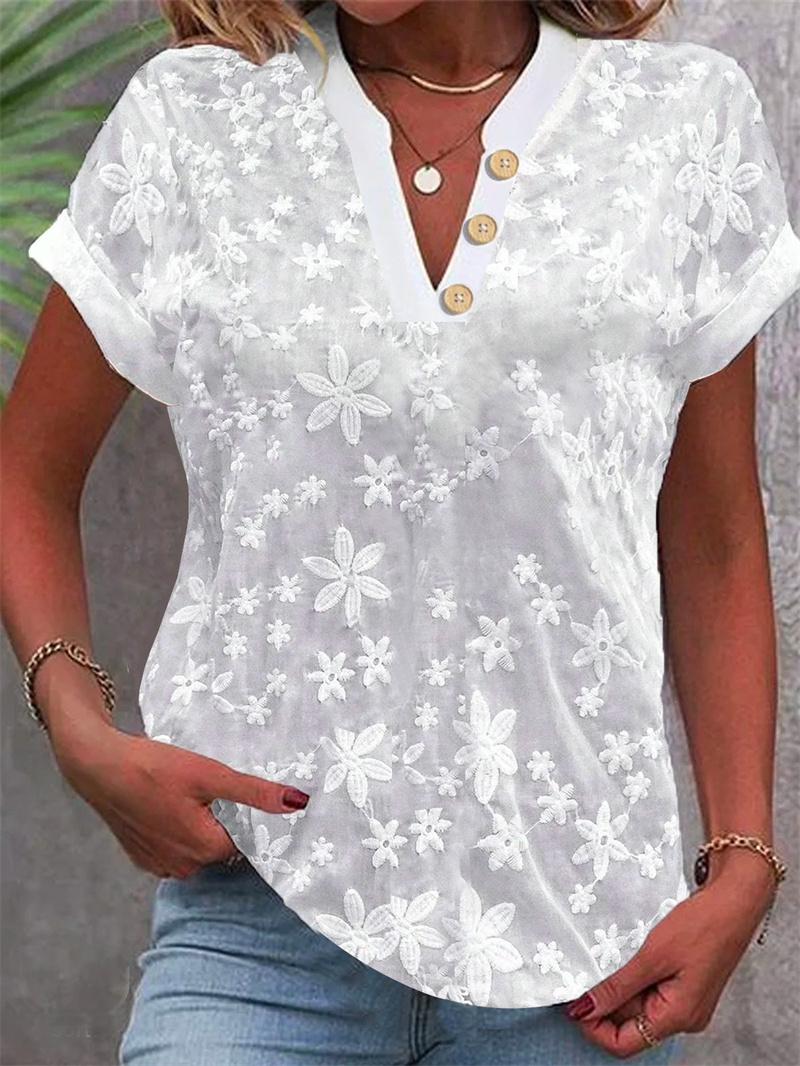 Summer Women White Floral Embr - огляд і ціна Embroidery On Shirt