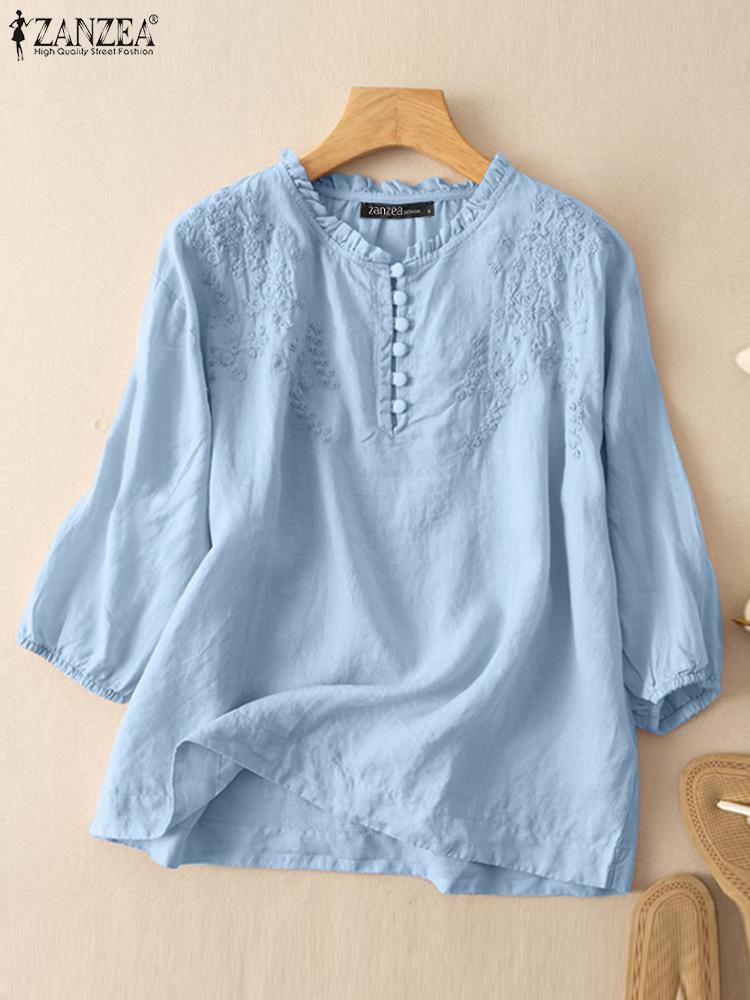 ZANZEA Summer Vintage Shirts E - огляд і ціна Embroidery On Shirt