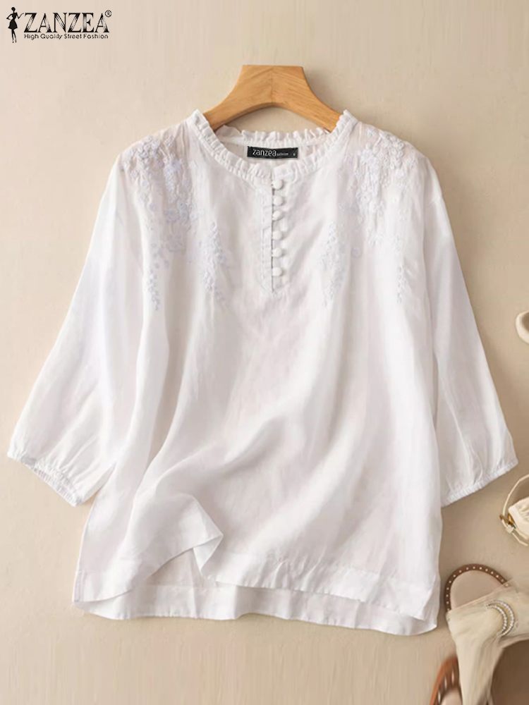 ZANZEA Summer Vintage Shirts E - огляд і ціна Embroidery On Shirt