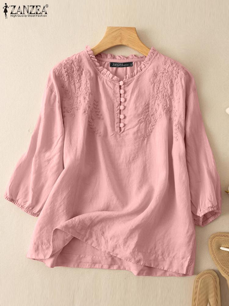 ZANZEA Summer Vintage Shirts E - огляд і ціна Embroidery On Shirt
