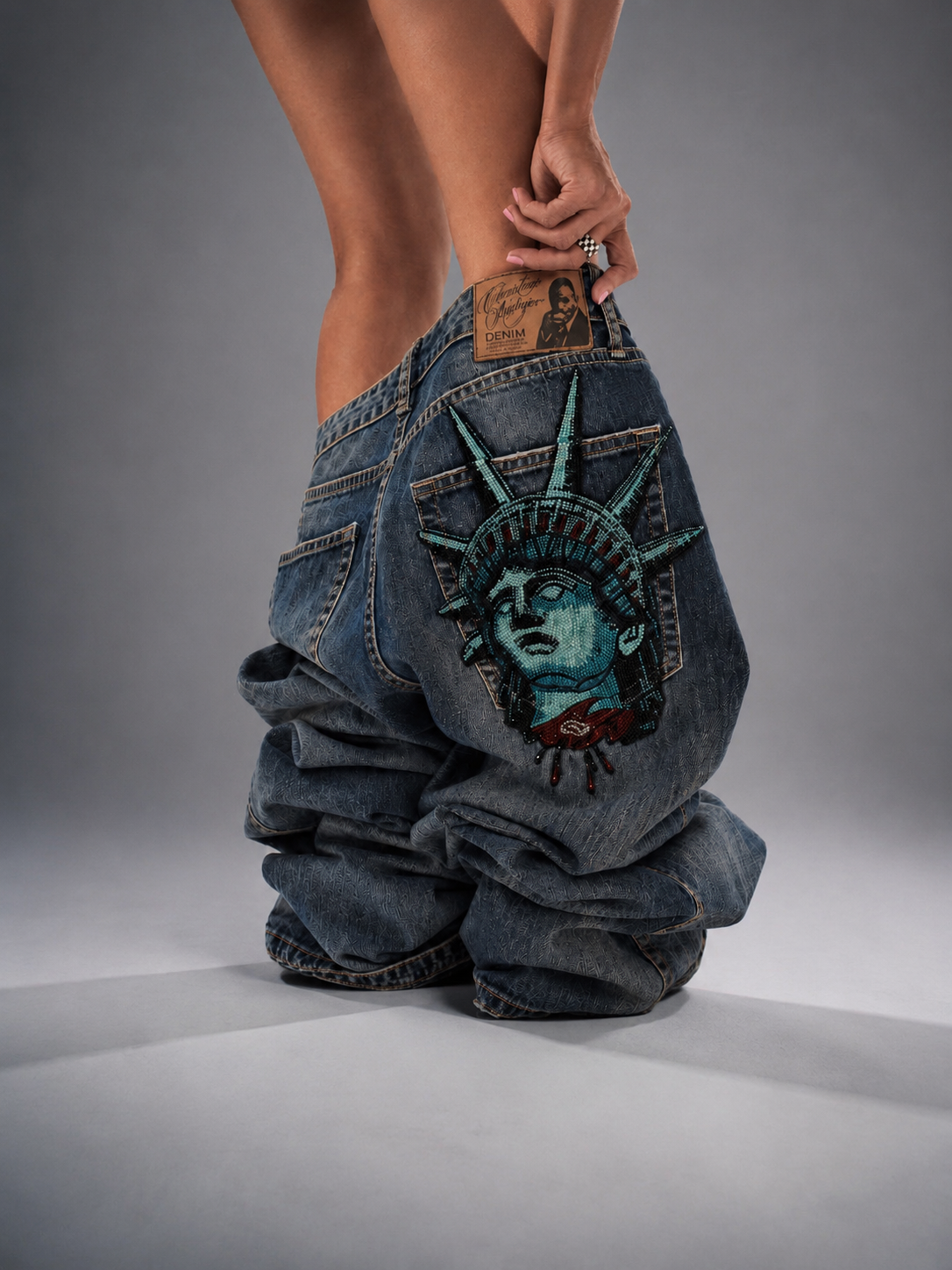 Y2k 2000s Statue of liberty Di - огляд і ціна Embroidery Jeans Sakura