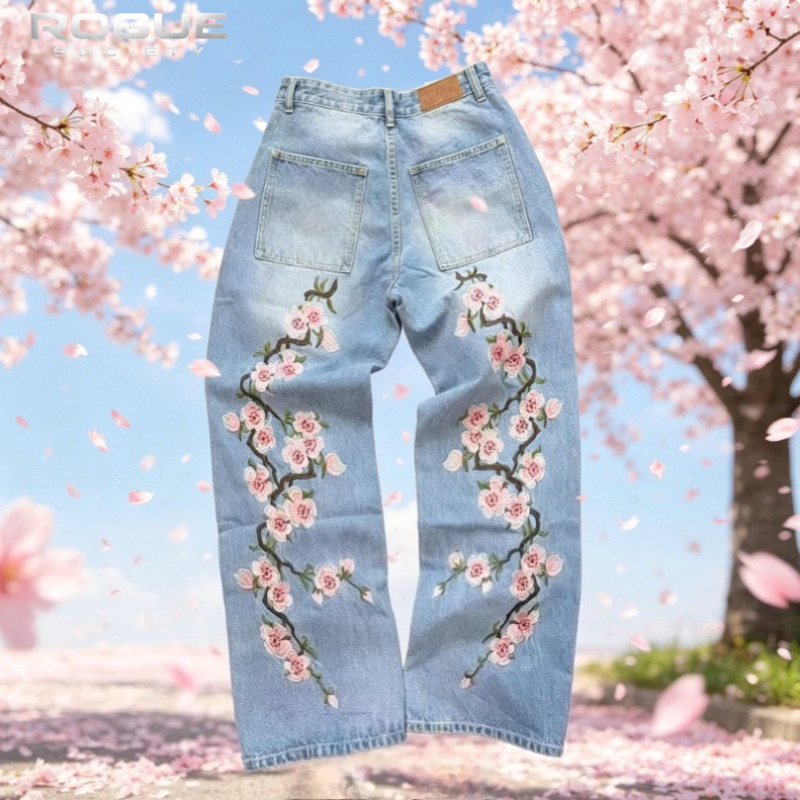 New Y2K American Retro Sakura  - огляд і ціна Embroidery Jeans Sakura