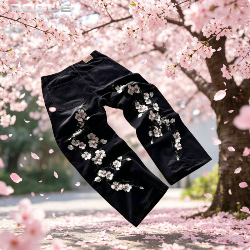 New Y2K American Retro Sakura  - огляд і ціна Embroidery Jeans Sakura
