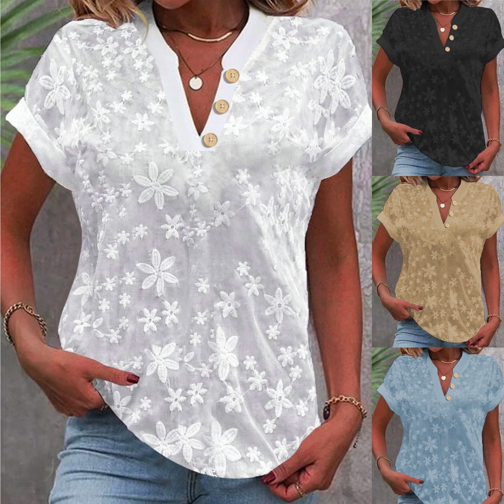 Cropped Shirt White Lace Blous - огляд і ціна Embroidery Eyelet