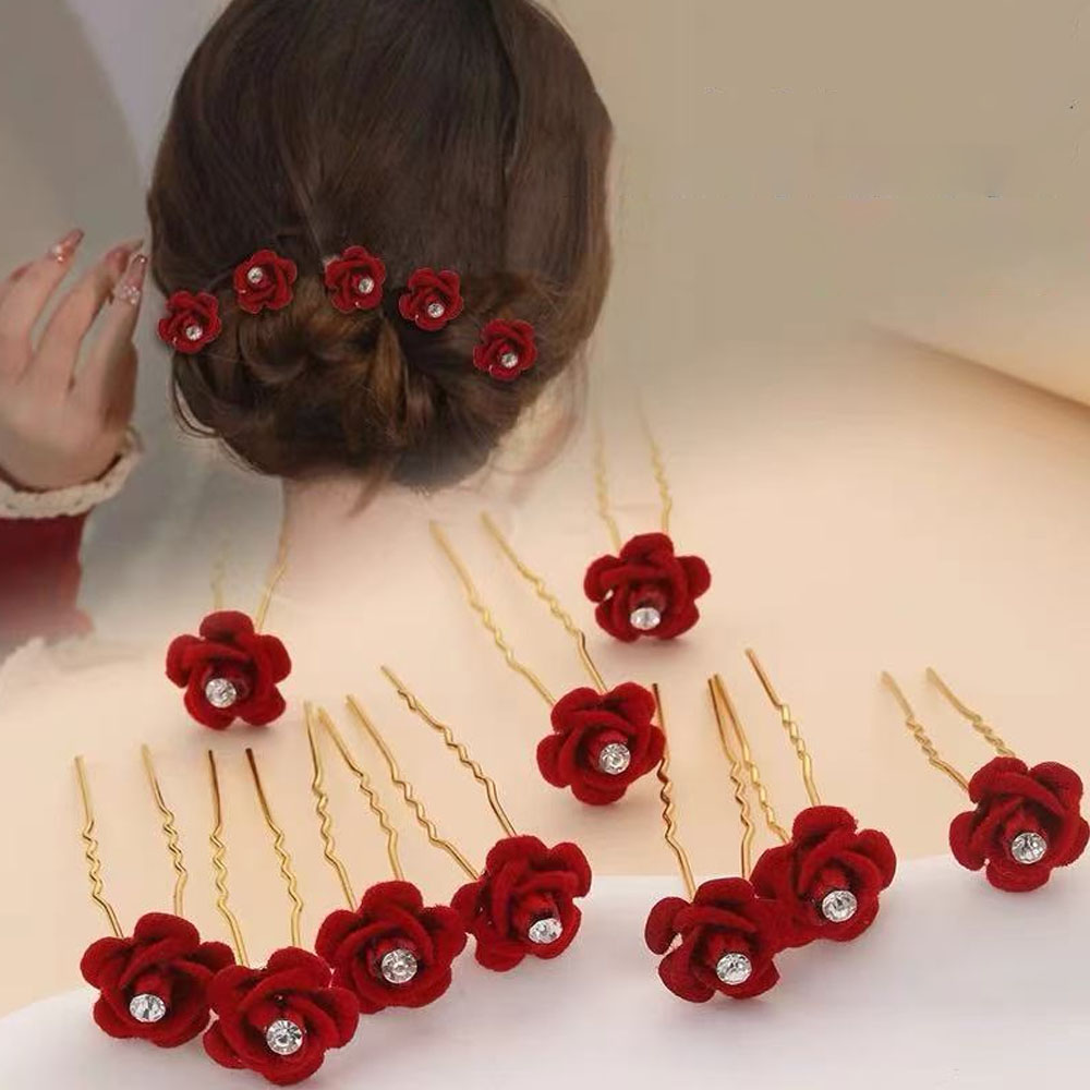 10Pcs Rose Hair Accessories We - огляд і ціна Embroidery Red