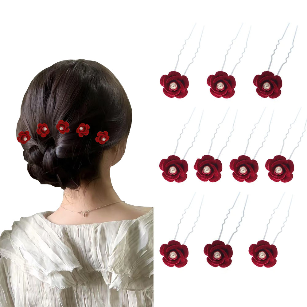10Pcs Rose Hair Accessories We - огляд і ціна Embroidery Red