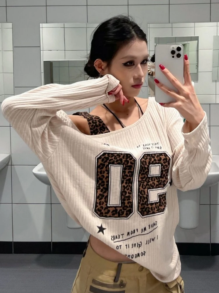 Y2K Patchwork Leopard Print T- - огляд і ціна Embroidery A