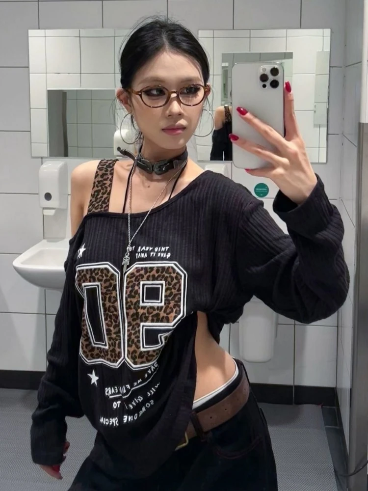 Y2K Patchwork Leopard Print T- - огляд і ціна Embroidery A