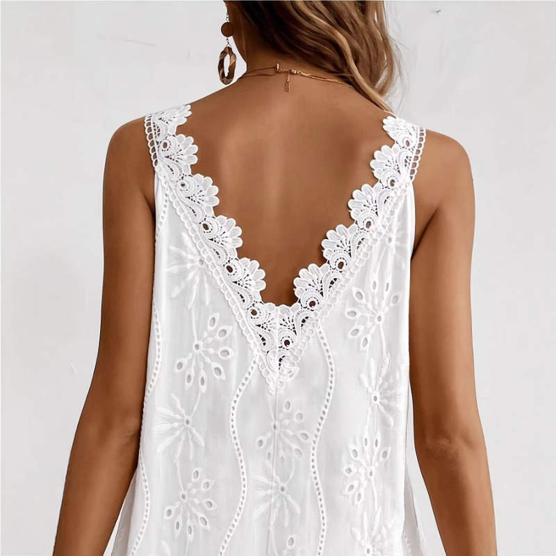 Women's White V Neck Eyelet Em - огляд і ціна Embroidery Eyelet