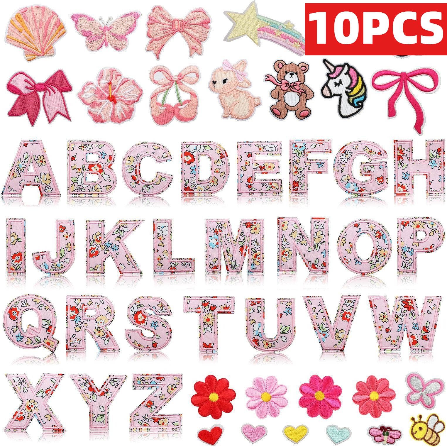 10PCS Cartoon Letter Pink Embr - огляд і ціна Embroidery Alphabet Designs