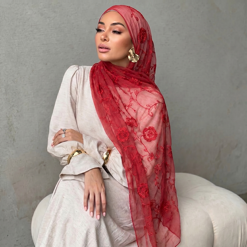 Floral Embroidery Muslim Hijab - огляд і ціна Embroidery Shawl
