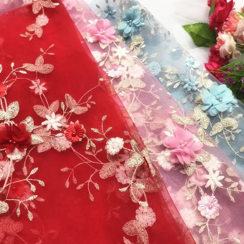 7 colors 3D chiffon flowers go - огляд і ціна Embroidery Veil