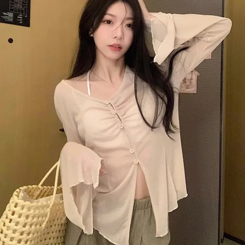 Sheer Flare Sleeve Blouse - Y2 - огляд і ціна Embroidery A