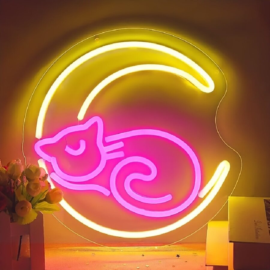 Anime Cat & Moon Neon Sign for - огляд і ціна Embroidery Studio