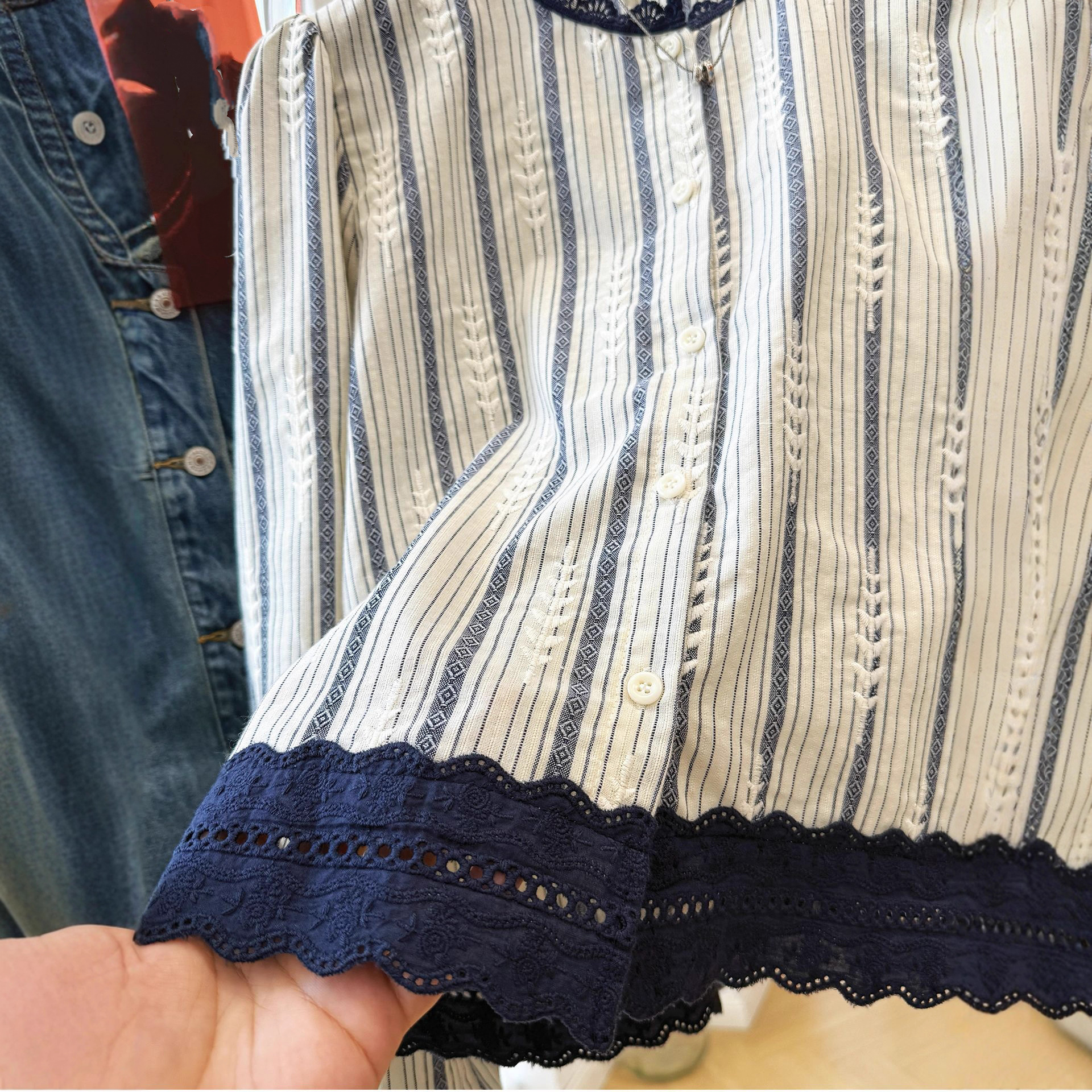 Women's Striped Lace Trim Blou - огляд і ціна Embroidery A