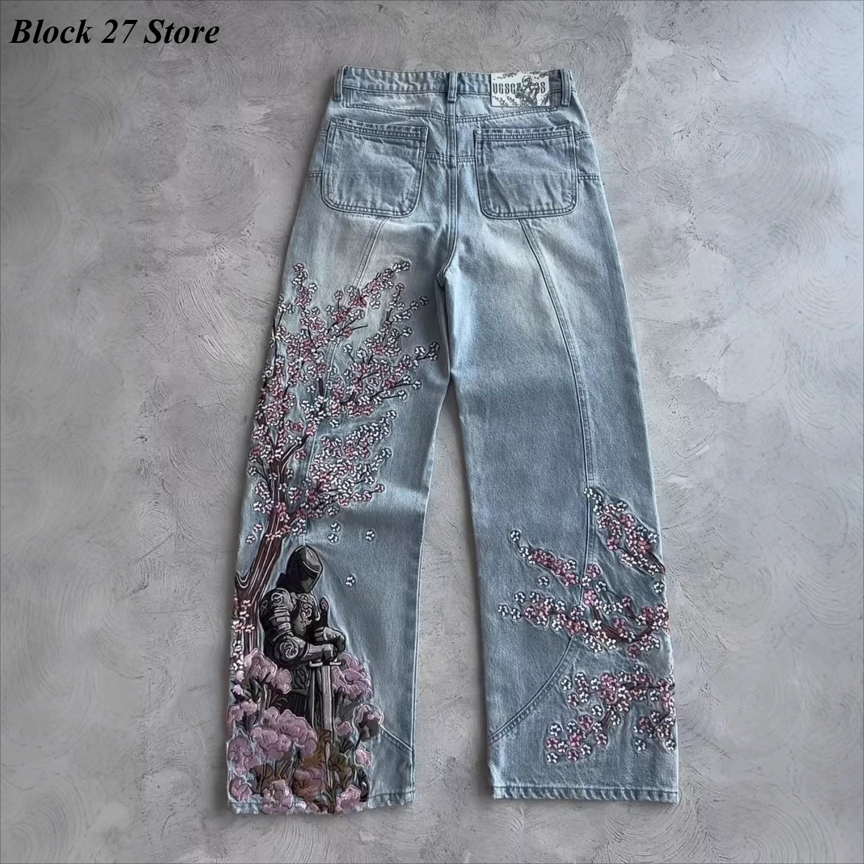 Mens Jeans Y2K Vintage Streetw - огляд і ціна Embroidery Jeans Sakura