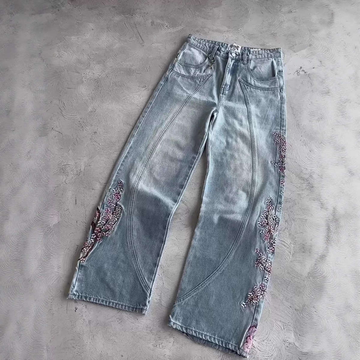 Mens Jeans Y2K Vintage Streetw - огляд і ціна Embroidery Jeans Sakura
