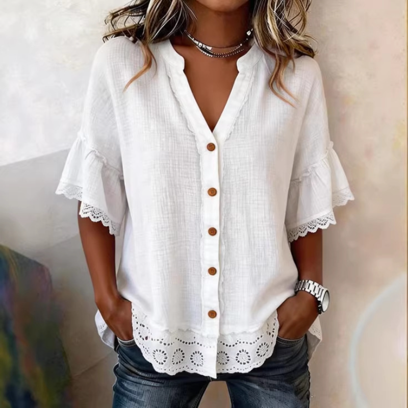 Women Vintage V Neck Lace Ruff - огляд і ціна Embroidery Eyelet