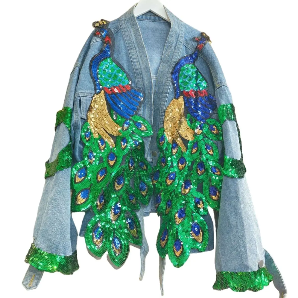 Women V-neck 3D Peacock Sequin - огляд і ціна Embroidery Jeans Sakura