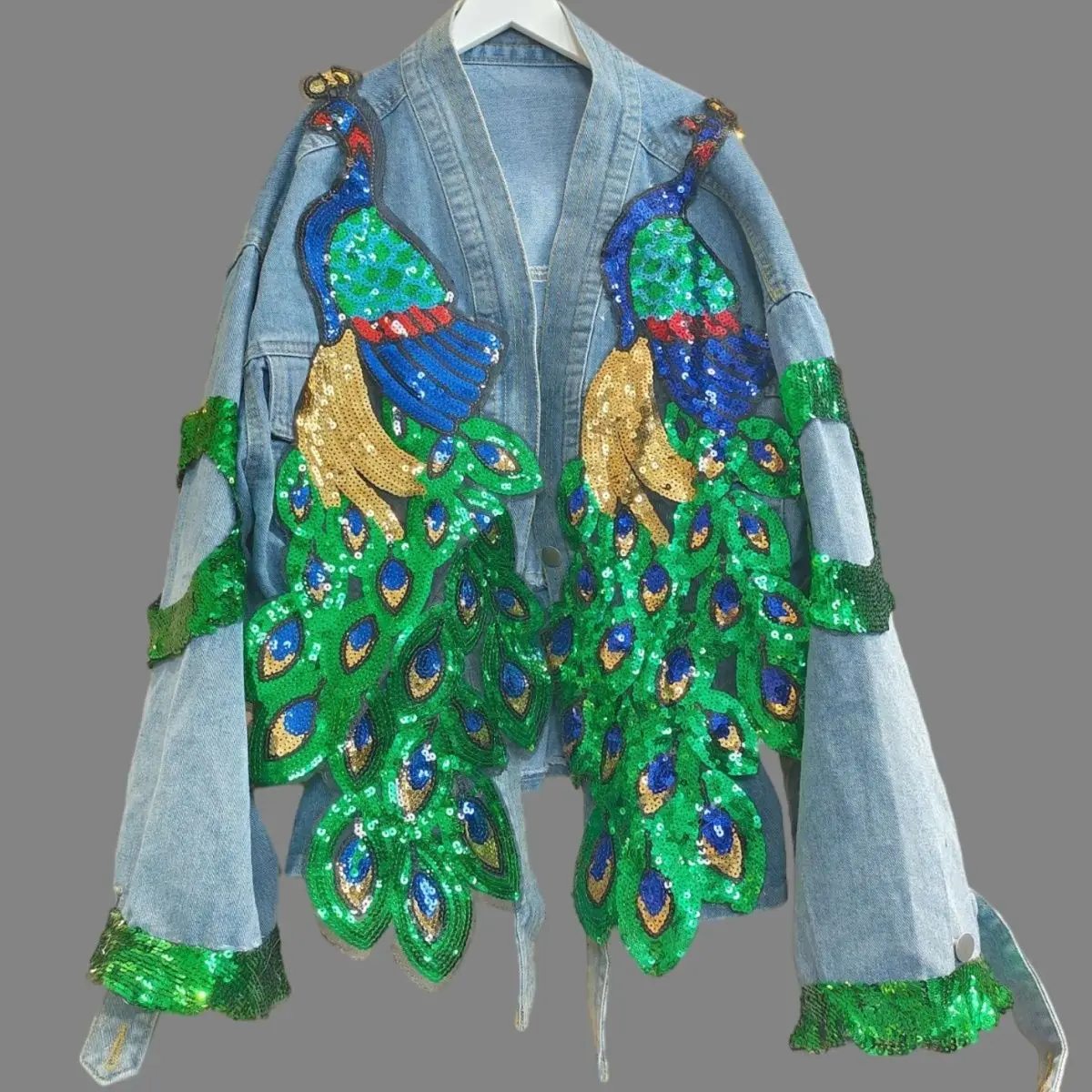 Women V-neck 3D Peacock Sequin - огляд і ціна Embroidery Jeans Sakura