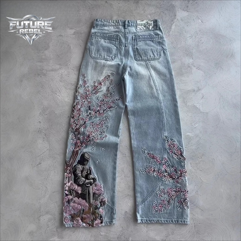 Mens Jeans Vintage Y2K Streetw - огляд і ціна Embroidery Jeans Sakura
