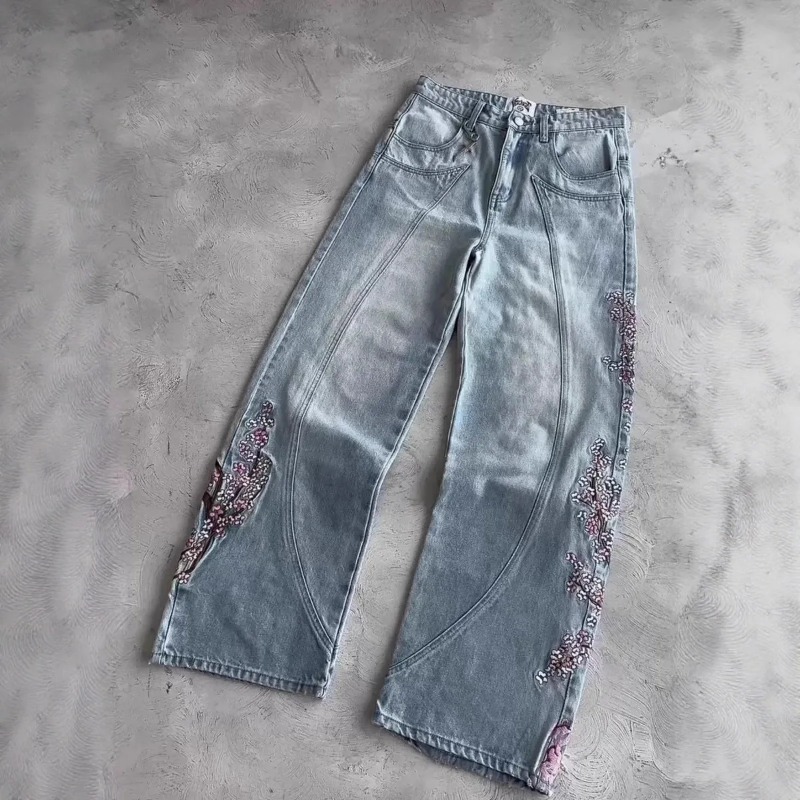 Mens Jeans Vintage Y2K Streetw - огляд і ціна Embroidery Jeans Sakura