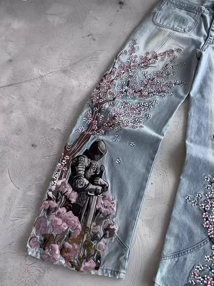 Mens Jeans Vintage Y2K Streetw - огляд і ціна Embroidery Jeans Sakura