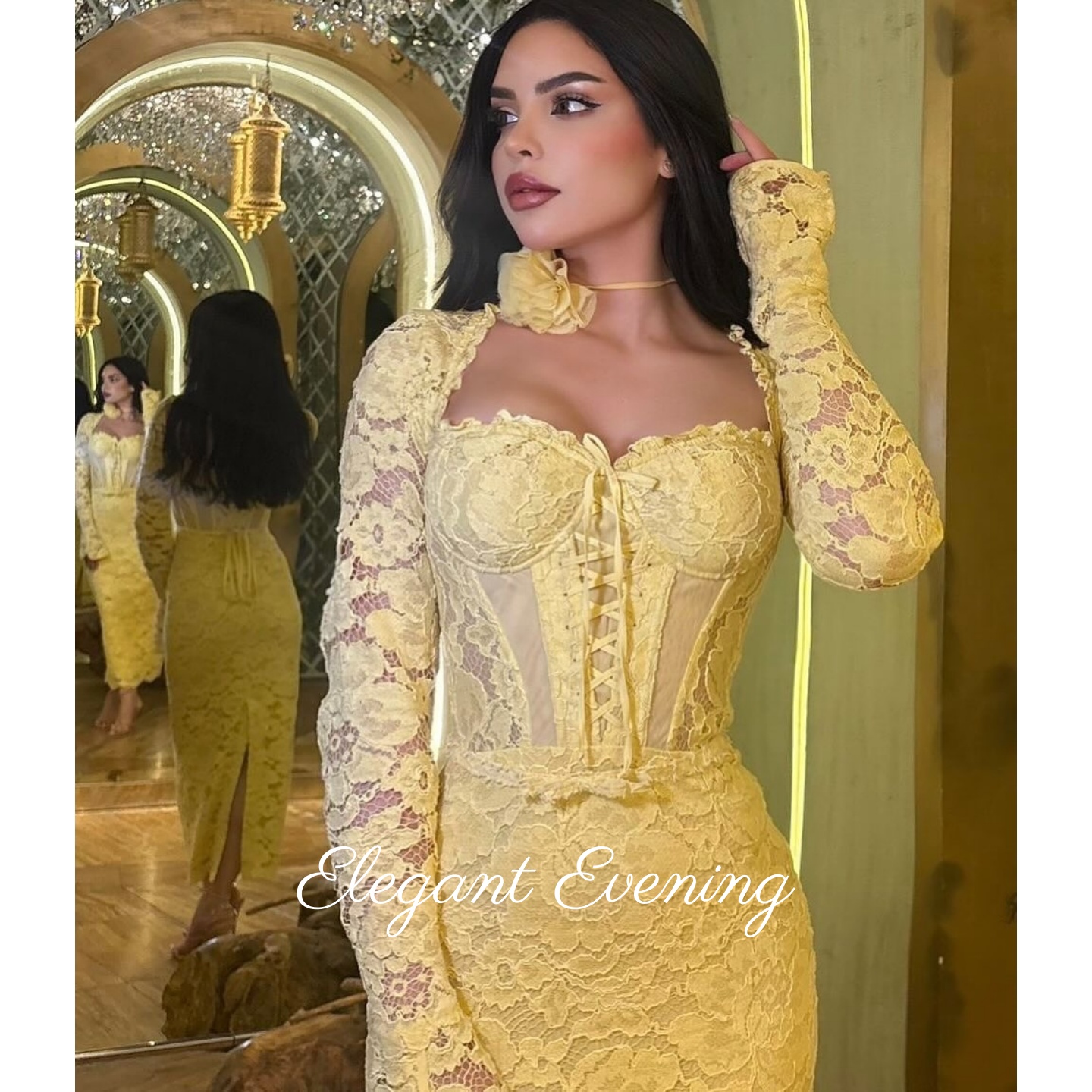 Yellow Lace Prom Dress Mermaid - огляд і ціна Embroidery Yellow Dress