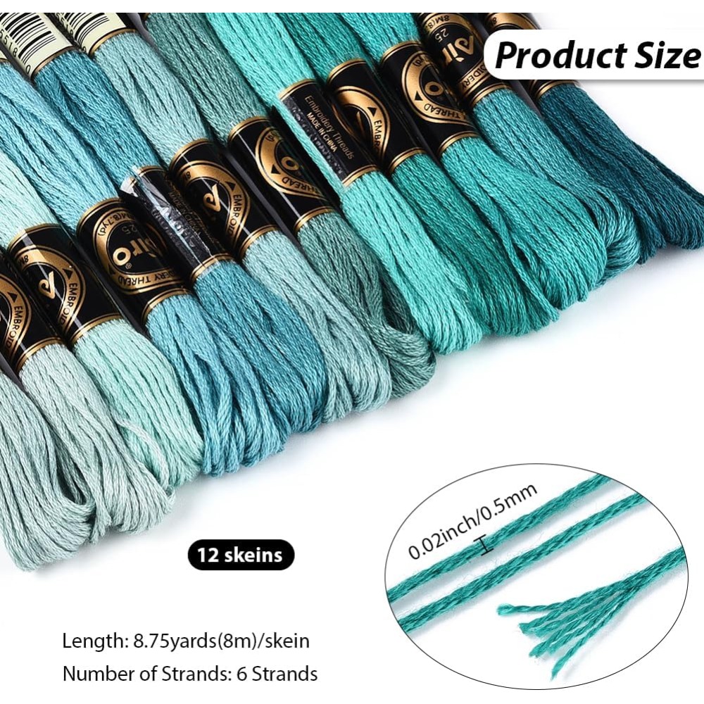 12 Skeins 6 Strands Green Embr - огляд і ціна Embroidery Gradient